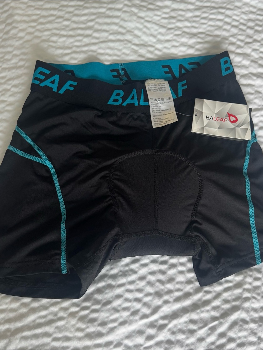 Baleaf Men’s Black Athletic Shorts with Teal Trim